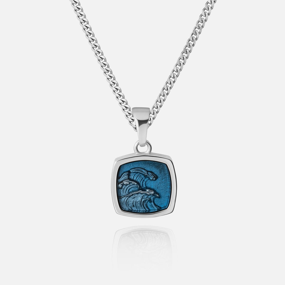 Wave Pendant in Silver on Cuban chain